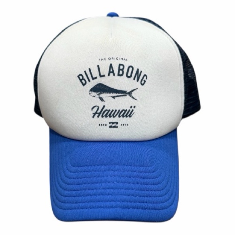 Billabong Hawaii Hat Cap Snap Back Blue White Trucker Mesh Fish Graphic Mens